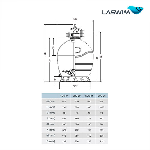 Laswim Custom Factory ODM/OEM 650mm Pool Sand Filter 4-Way For Above/Inground Pools